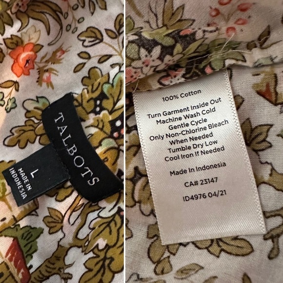 Talbots Tuscan Villa Print Blouse Ruffle Button Neckline Women’s Sz Large Spring - Picture 15 of 15